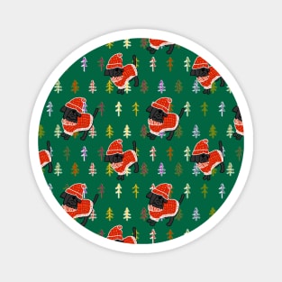 Cute Dog in Christmas Tree Winter Sweater and Red Hat Pattern Magnet